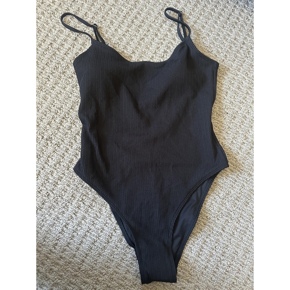 Cotton On Body Swimsuit Womens Medium Black Crinkle Low Scoop One Piece Cheeky